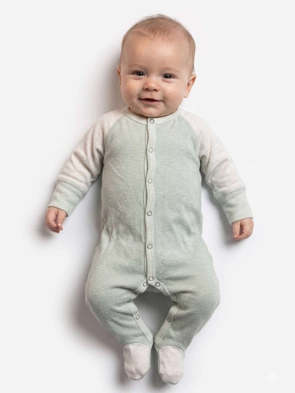 🎉 (1m/Newborn) Coccoli Sage Green and Cream Footed One-Piece